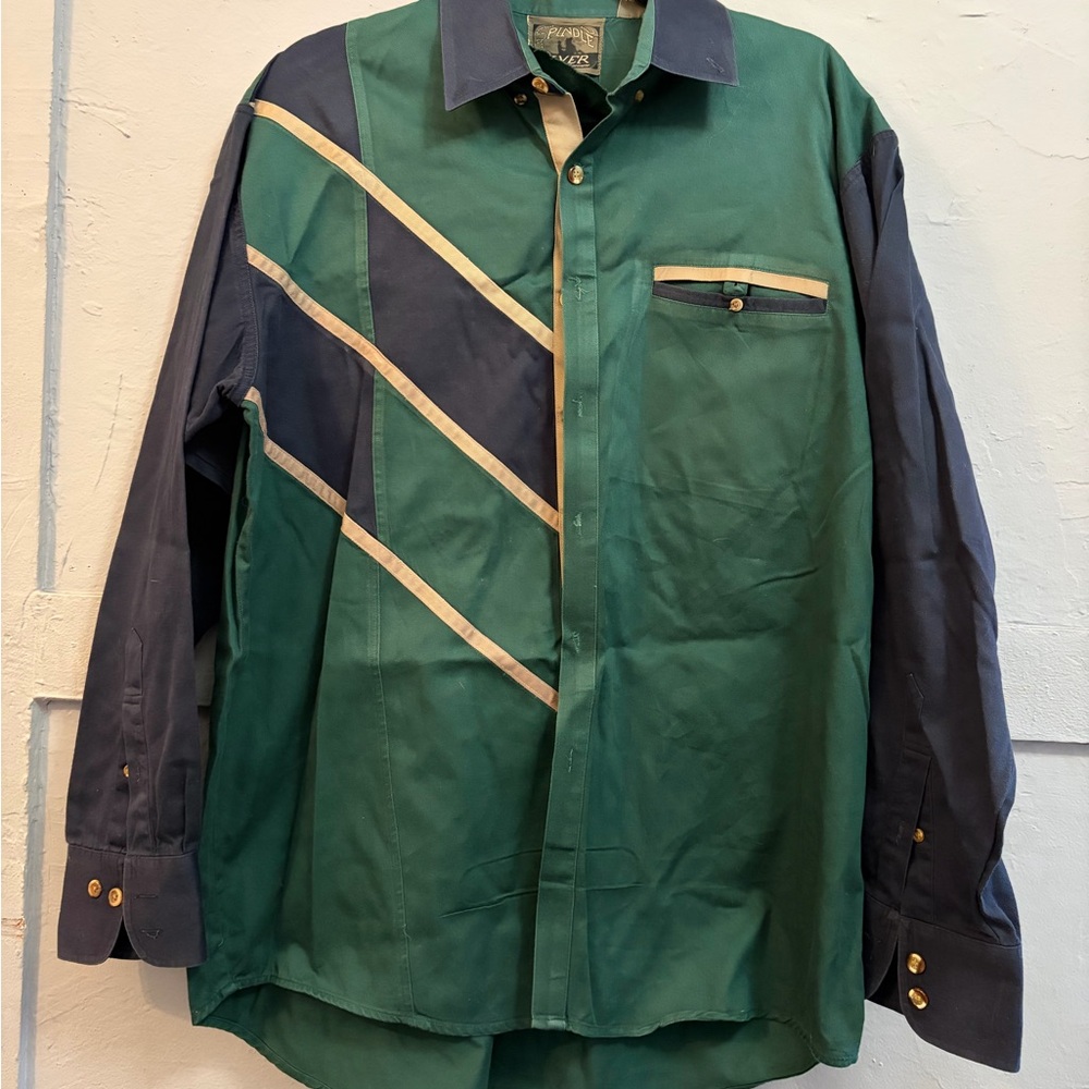 Men's Green and Blue Casual Button Down Shirt